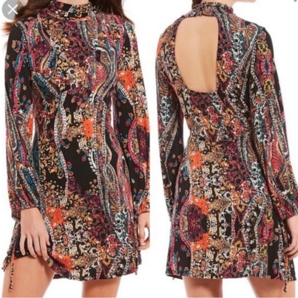 Free People Paisley Flower Open Back Mini Dress